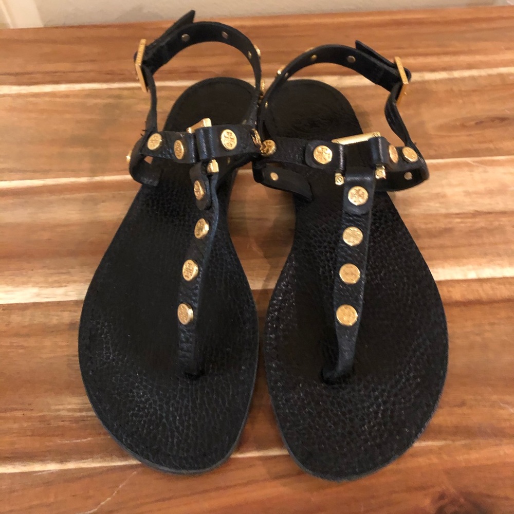 Tory Burch Black and Gold Sandals